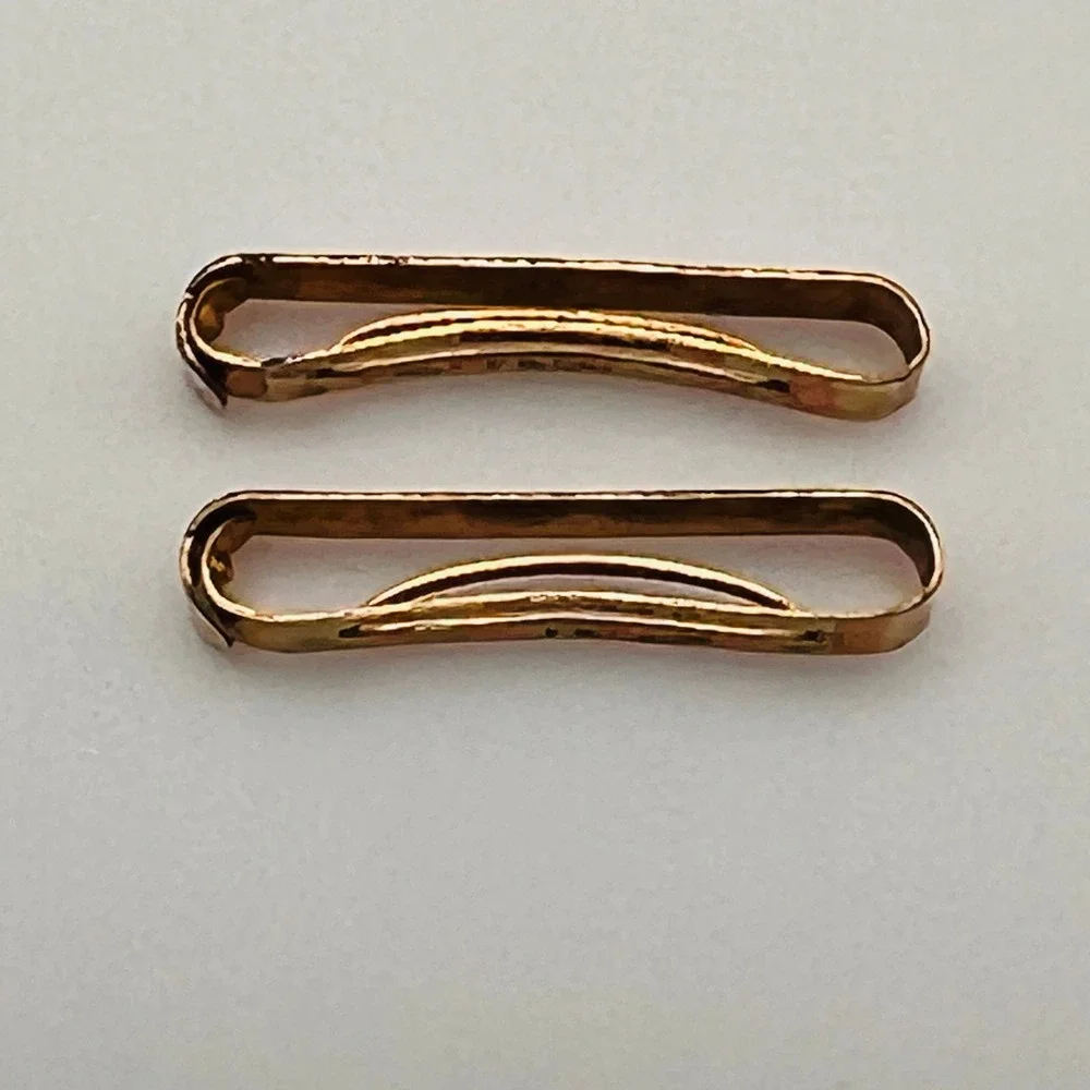 Antique F & Co Engraved Collar Clips Gold Tone Pat 1915 Set 2 Edwardian